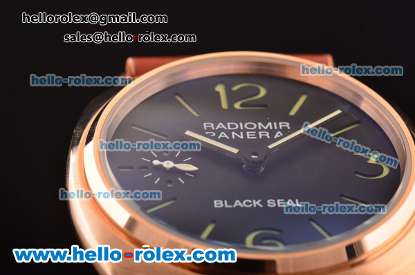 Panerai Radiomir Black Seal Asia 6497 Manual Winding Rose Gold Case with Brown Leather Strap and Black Dial - Click Image to Close