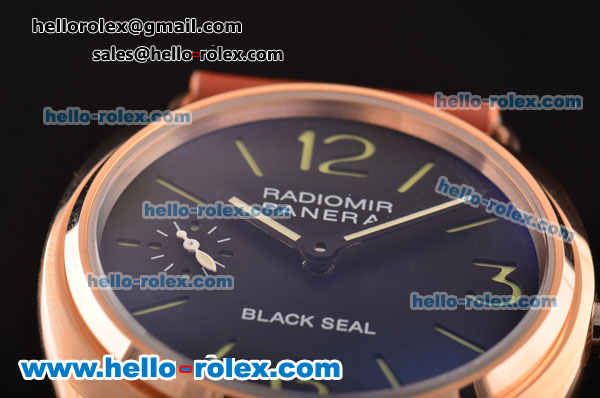 Panerai Radiomir Black Seal Asia 6497 Manual Winding Rose Gold Case with Brown Leather Strap and Black Dial - Click Image to Close