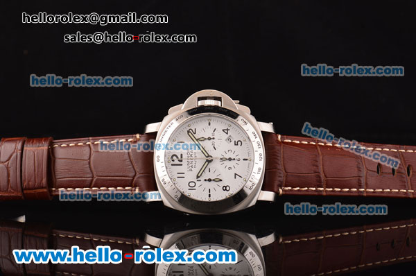 Panerai Luminor Chrono Daylight Swiss Valjoux 7753 Automatic Stainless Steel Case with Brown Leather Strap and White Dial - 1:1 Original - Click Image to Close