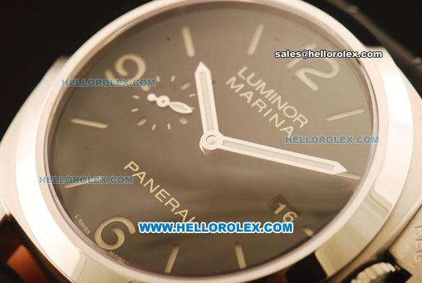 Panerai Luminor Marina PAM 312 Swiss Valjoux 7750 Automatic Steel Case Black Dial with White Stick/Numeral Markers and Black Leather Strap-1:1 Original - Click Image to Close