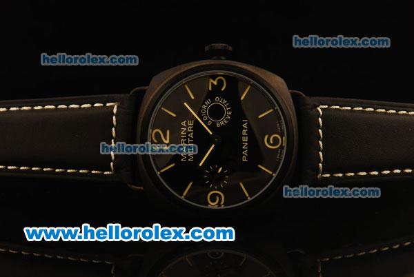 Panerai Radiomir Asia 6497 Manual Winding PVD Case with Black Dial and Black Leather Strap - Click Image to Close