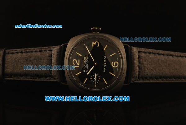 Panerai Luminor Marina Swiss ETA 6497 Manual Winding Movement PVD Case with Black Dial and Yellow Markers-Black Leather Strap - Click Image to Close