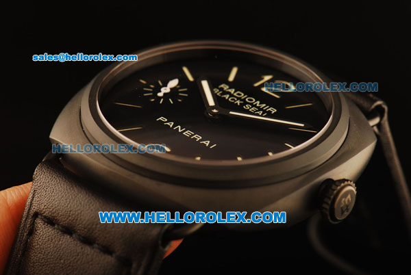 Panerai Luminor Marina Swiss ETA 6497 Manual Winding Movement PVD Case with Black Dial and Yellow Markers-Black Leather Strap - Click Image to Close