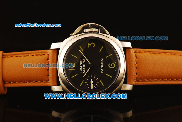 Panerai Luminor Marina Pam 111M Asia 6497 Manual Winding Movement Steel Case with Black Dial and Brown Leather Strap - Click Image to Close