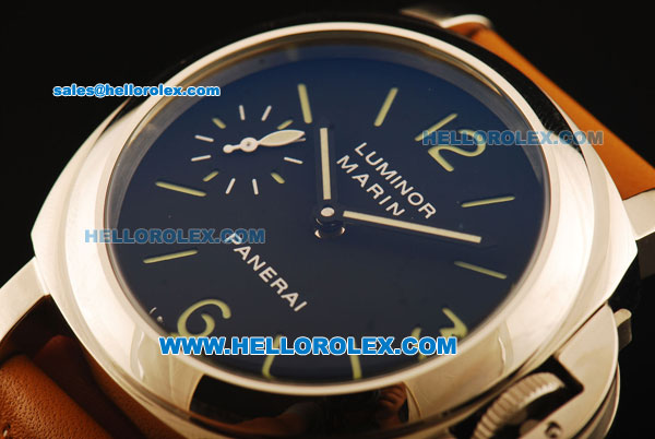 Panerai Luminor Marina Pam 111M Asia 6497 Manual Winding Movement Steel Case with Black Dial and Brown Leather Strap - Click Image to Close