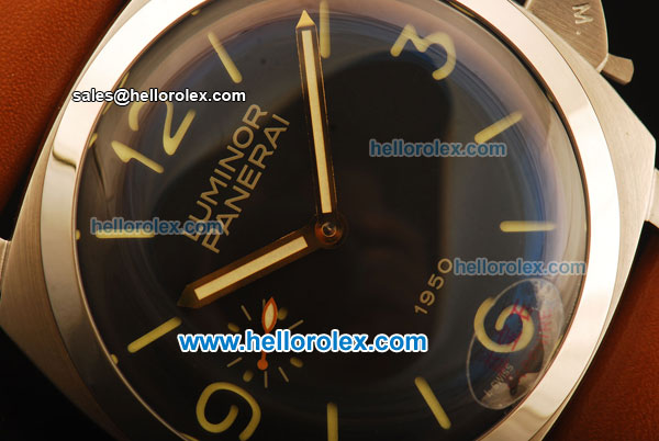Panerai Pam 320L Luminor 1950 Swiss ETA 6497 Manual Winding Steel Case with Black Dial and Brown Leather Strap - Click Image to Close