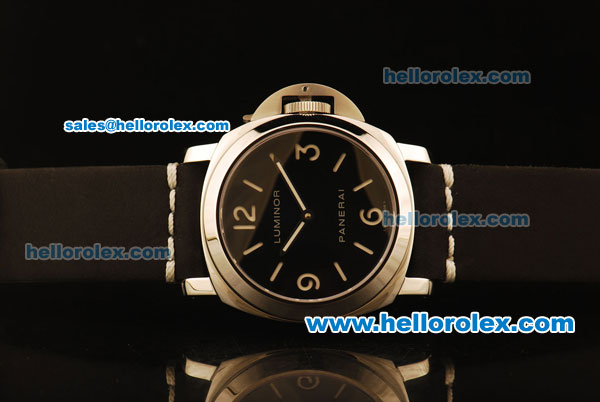 Panerai Luminor Base Pam 176M Swiss ETA 6497 Manual Winding Steel Case with Black Dial and Black Leather Strap - 1:1 Original - Click Image to Close