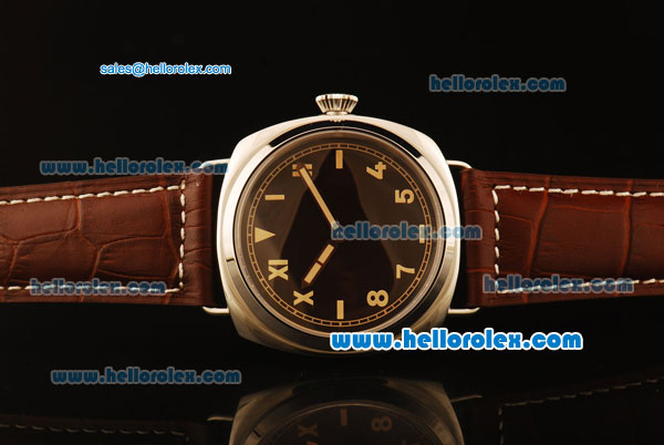 Panerai Radiomir Swiss ETA 6497 Manual Winding Steel Case with Black Dial and Brown Leather Strap - Click Image to Close