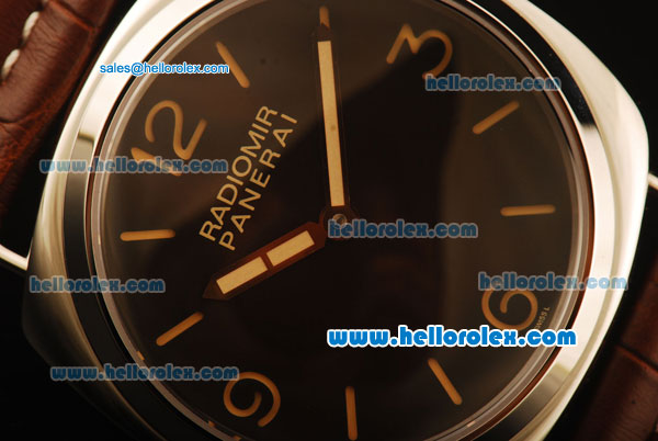 Panerai Radiomir Pam 210 Swiss ETA 6497 Manual Winding Steel Case with Black Dial and Brown Leather Strap -Numerals Markers - Click Image to Close