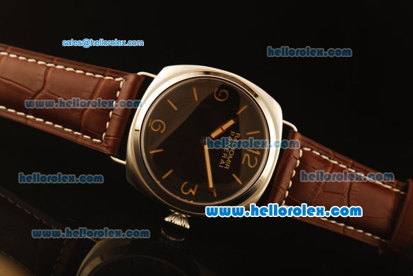 Panerai Radiomir Pam 210 Swiss ETA 6497 Manual Winding Steel Case with Black Dial and Brown Leather Strap -Numerals Markers - Click Image to Close