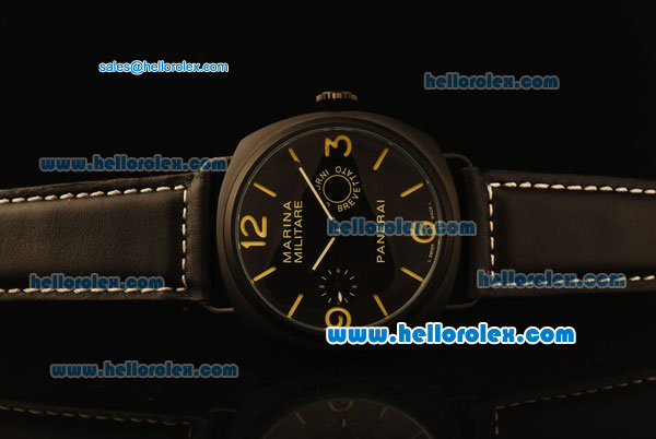 Panerai Luminor Marina Asia 6497 Manual Winding PVD Case with Black Dial and Black Leather Strap - Click Image to Close