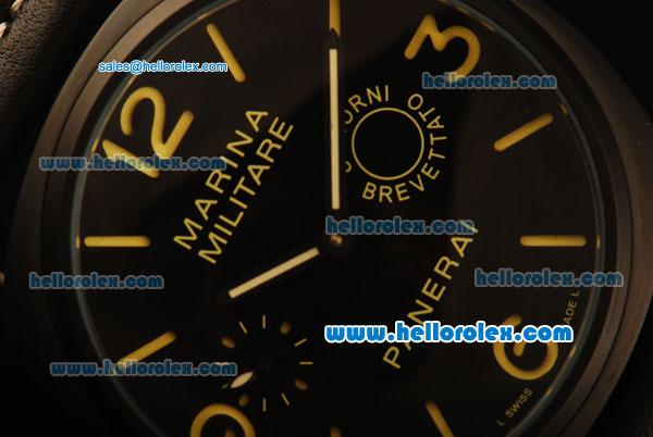 Panerai Luminor Marina Asia 6497 Manual Winding PVD Case with Black Dial and Black Leather Strap - Click Image to Close