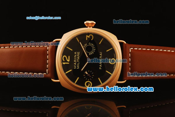 Panerai Luminor Marina Asia 6497 Manual Winding Rose Gold Case with Black Dial and Brown Leather Strap - Click Image to Close