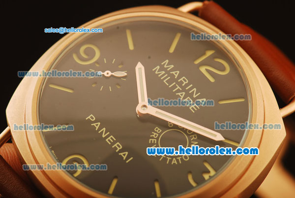 Panerai Luminor Marina Asia 6497 Manual Winding Rose Gold Case with Black Dial and Brown Leather Strap - Click Image to Close