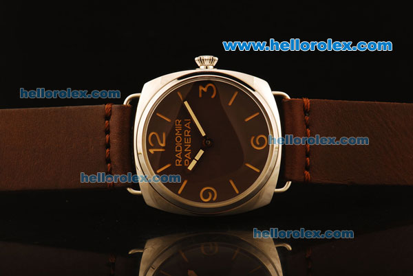 Panerai Radiomir Pam 210 Swiss ETA 6497 Manual Winding Steel Case with Brown Dial and Brown Leather Strap - Click Image to Close