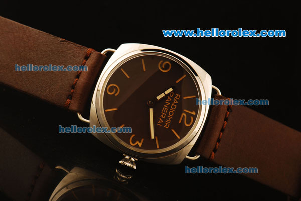 Panerai Radiomir Pam 210 Swiss ETA 6497 Manual Winding Steel Case with Brown Dial and Brown Leather Strap - Click Image to Close