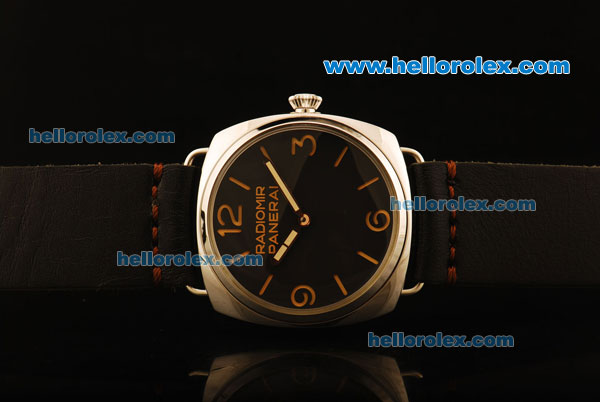 Panerai Radiomir Vintage 3646 Swiss ETA 6497 Manual Winding Steel Case with Black Dial and Black Leather Strap - Click Image to Close