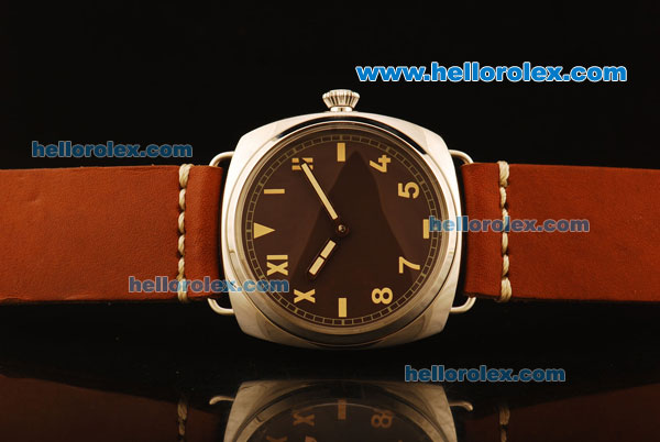 Panerai Radiomir Swiss ETA 6497 Manual Winding Steel Case with Brown Dial and Orange Leather Strap-Yellow Markers - Click Image to Close