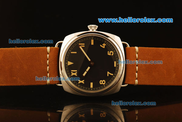 Panerai Radiomir Vintage 3646 Swiss ETA 6497 Manual Winding Steel Case with Black Dial and Orange Leather Strap - Click Image to Close