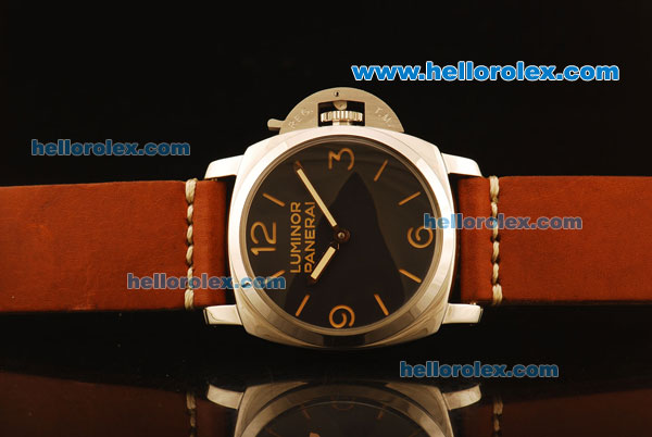 Panerai Luminor Base Vintage 3646 Swiss ETA 6497 Manual Winding Steel Case with Black Dial and Orange Leather Strap - Click Image to Close