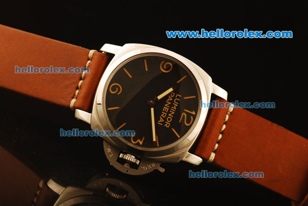 Panerai Luminor Base Vintage 3646 Swiss ETA 6497 Manual Winding Steel Case with Black Dial and Orange Leather Strap - Click Image to Close