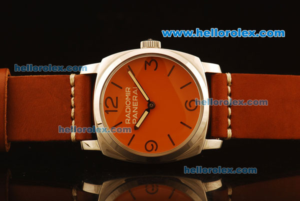 Panerai Radiomir Vintage 6154 Swiss ETA 6497 Manual Winding Steel Case with Orange Dial and Orange Leather Strap - Click Image to Close