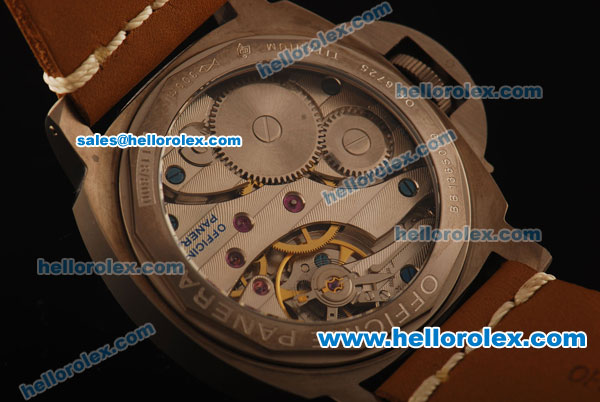 Panerai Luminor Marina PAM177 Swiss ETA 6497 Manual Winding Titanium Case with Black Dial and Dark Orange Leather Strap - Click Image to Close