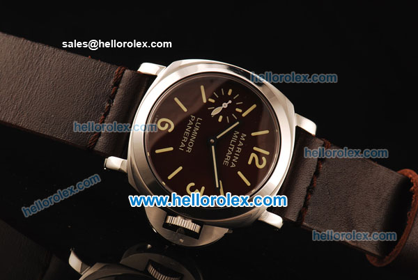 Panerai Marina Militare Pam 036 Asia 6497 Manual Winding Steel Case with Brown Dial and Dark Brown Leather Strap - Click Image to Close