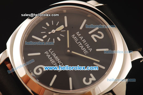 Panerai Marina Militare Pam 036 Asia 6497 Manual Winding Steel Case with Black Dial and Black Leather Strap - Click Image to Close