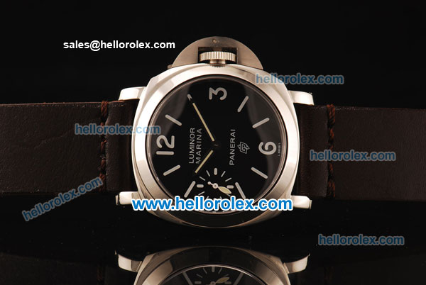 Panerai Luminor Marina Pam 005 Asia 6497 Manual Winding Steel Case with Black Dial and Dark Brown Leather Strap - Click Image to Close