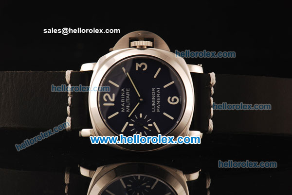 Panerai Marina Militare Asia 6497 Manual Winding Steel Case with Dark Blue Dial and Black Leather Strap - Click Image to Close