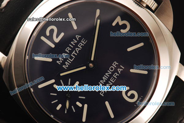 Panerai Marina Militare Asia 6497 Manual Winding Steel Case with Dark Blue Dial and Black Leather Strap - Click Image to Close