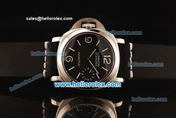 Panerai Luminor Marina Pam 177 Asia 6497 Manual Winding Steel Case with Black Dial and Black Leather Strap - Click Image to Close