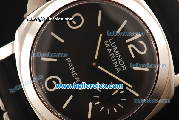 Panerai Luminor Marina Pam 177 Asia 6497 Manual Winding Steel Case with Black Dial and Black Leather Strap - Click Image to Close