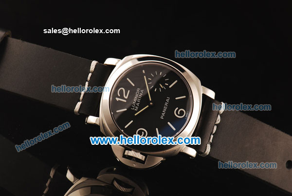 Panerai Luminor Marina Pam 177 Asia 6497 Manual Winding Steel Case with Black Dial and Black Leather Strap - Click Image to Close
