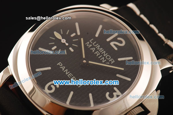 Panerai Luminor Marina Pam 177 Asia 6497 Manual Winding Steel Case with Black Grid Dial and Black Leather Strap - Click Image to Close