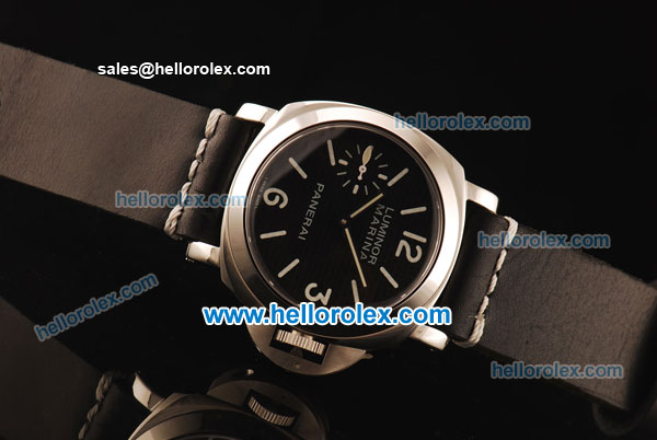 Panerai Luminor Marina Pam 177 Asia 6497 Manual Winding Steel Case with Black Grid Dial and Black Leather Strap - Click Image to Close