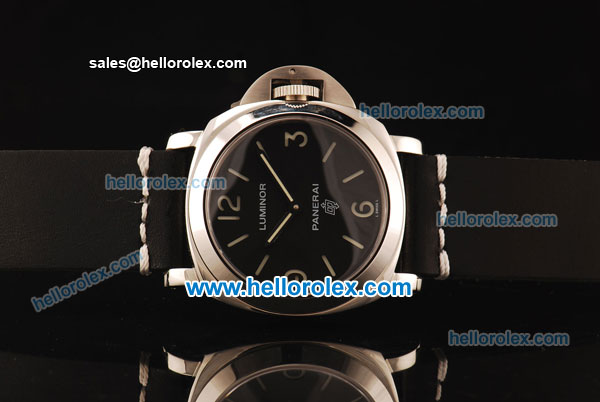 Panerai Luminor Base Pam 000 Asia 6497 Manual Winding Steel Case with Black Dial and Black Leather Strap - Click Image to Close
