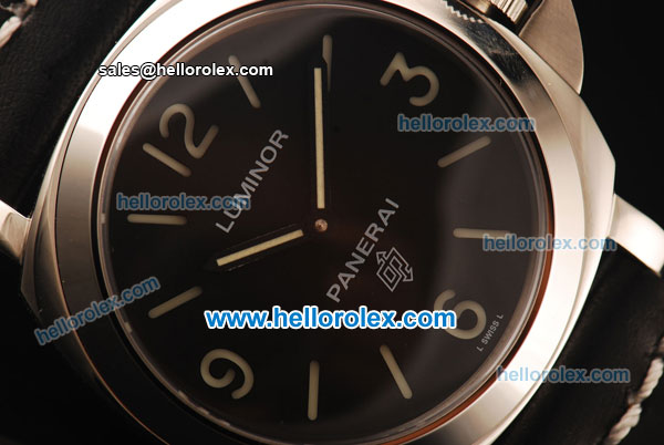 Panerai Luminor Base Pam 000 Asia 6497 Manual Winding Steel Case with Black Dial and Black Leather Strap - Click Image to Close