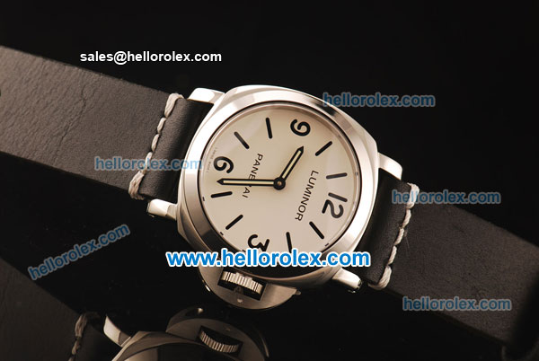Panerai Luminor Base Pam 112 Asia 6497 Manual Winding Steel Case with White Dial and Black Leather Strap - Click Image to Close