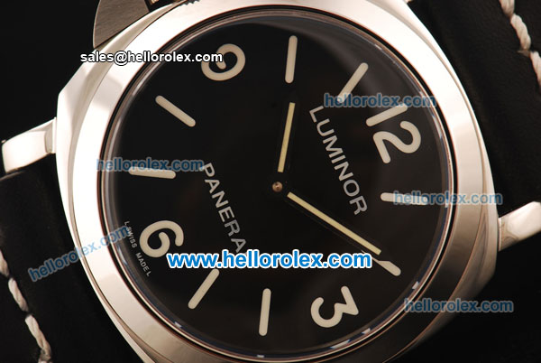 Panerai Luminor Base Pam 219 Asia 6497 Manual Winding Steel Case with Black Dial and Black Leather Strap-White Markers - Click Image to Close