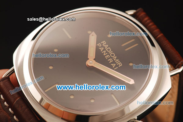 Panerai Radiomir Vintage 3646 Asia 6497 Manual Winding Steel Case with Black Dial and Brown Leather Strap - Click Image to Close