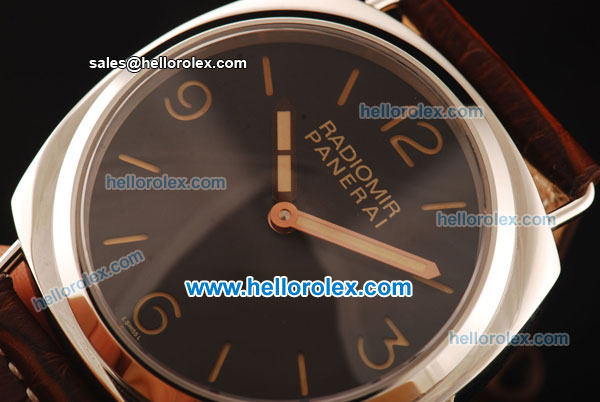 Panerai Radiomir Asia 6497 Manual Winding Steel Case with Black Dial and Brown Leather Strap-Beige Markers - Click Image to Close