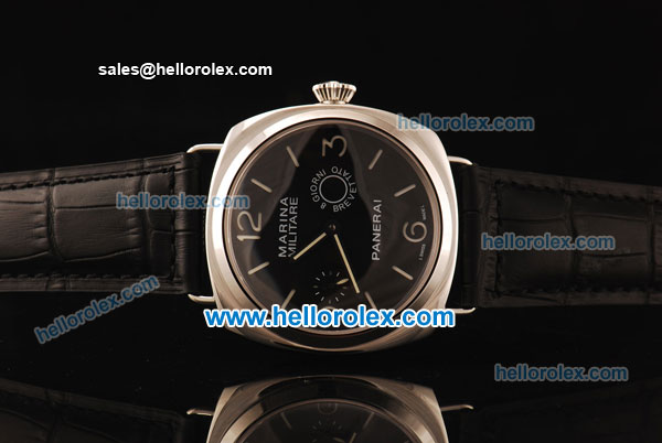 Panerai Radiomir Marina Militare Asia 6497 Manual Winding Steel Case with Black Dial and Black Leather Strap - Click Image to Close