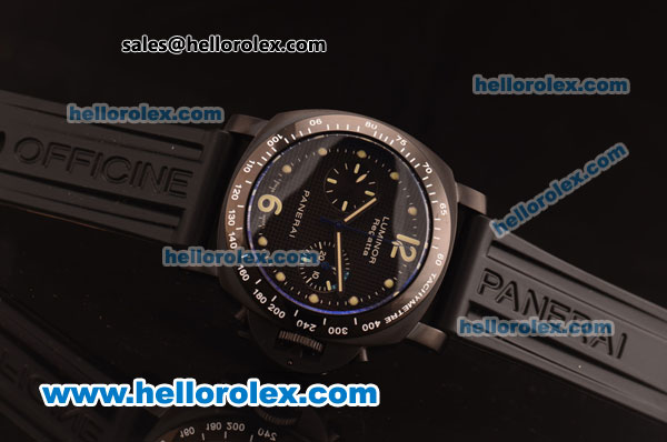 Panerai Chrono Regatta Pam 308 Swiss Valjoux 7750 Manual Winding PVD Case with Black Dial and Black Rubber Strap - Click Image to Close