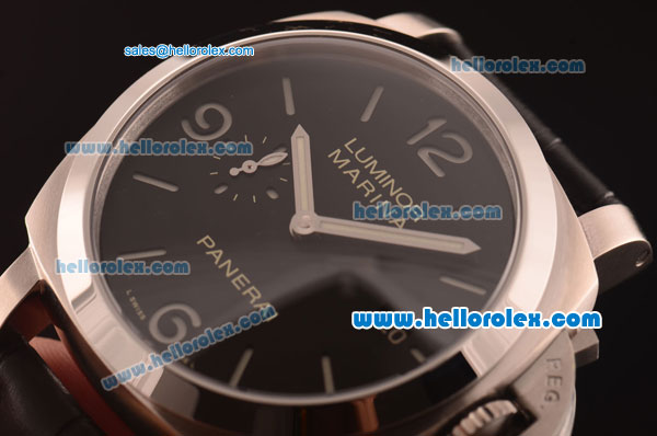Panerai Luminor Marina PAM 312 Swiss Valjoux 7750 Automatic Steel Case with Black Dial and Black Leather Strap-1:1 Original - Click Image to Close