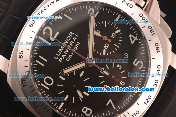 Panerai Chrono Pam 251 Luminor Daylight Swiss Valjoux 7753 Automatic Steel Case with Black Dial and Black Leather Strap-1:1 Original - Click Image to Close