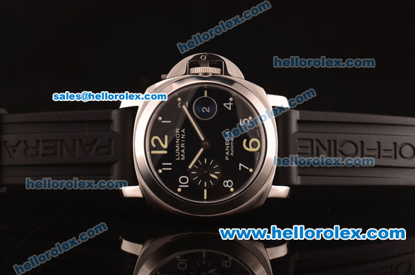 Panerai Luminor Marina Pam 104 Swiss Valjoux 7750 Steel Case with Black Dial and Rubber Strap-1:1 Original - Click Image to Close