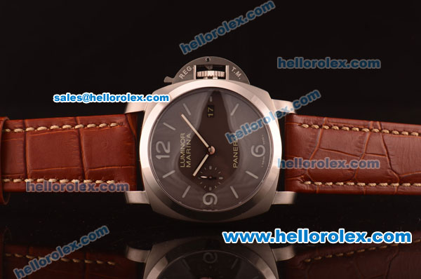 Panerai Luminor Marina PAM 351 Swiss Valjoux 7750 Automatic Titanium Case with Brown Dial and Brown Leather Strap-1:1 Original - Click Image to Close