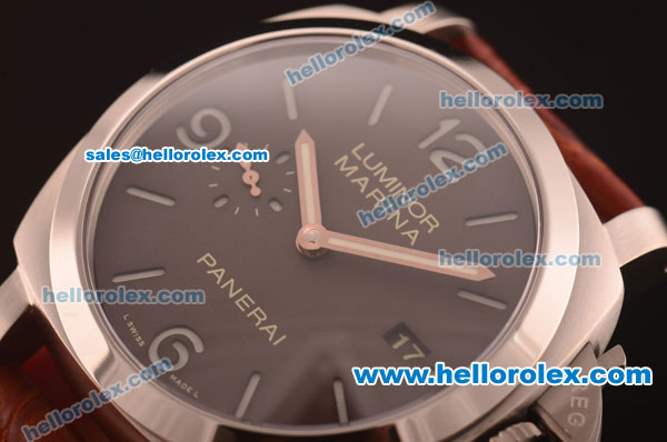 Panerai Luminor Marina PAM 351 Swiss Valjoux 7750 Automatic Titanium Case with Brown Dial and Brown Leather Strap-1:1 Original - Click Image to Close